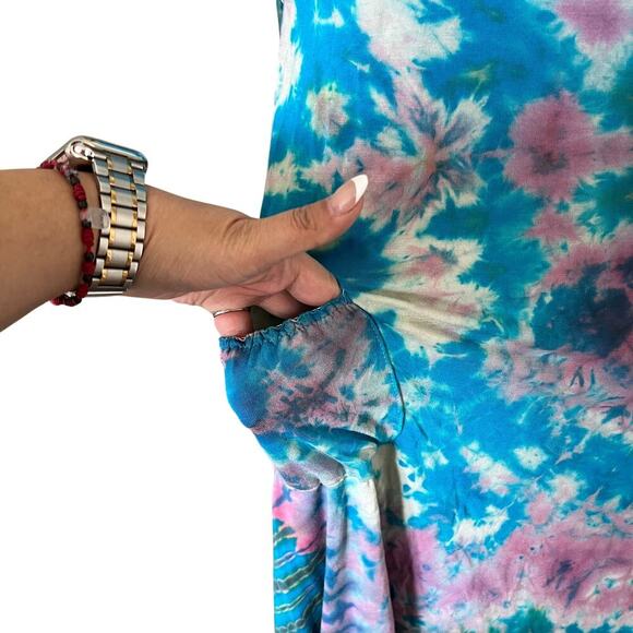 Aloha Fashion Women's Tied Dyed Asymetrical Hem Shift Dress Multicolor Large - Picture 4 of 11